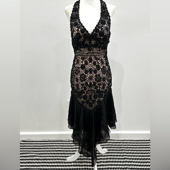 Sue Wong Vintage Black Crochet Halter Dress. - Picture 1 of 16